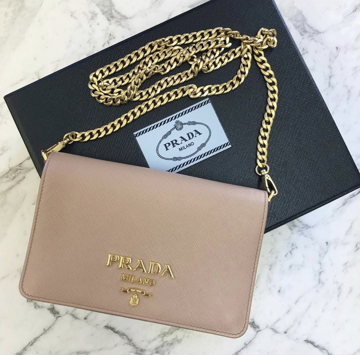PRADA Lux Wallet Chain Bag - Dark Beige - Adorn Collection