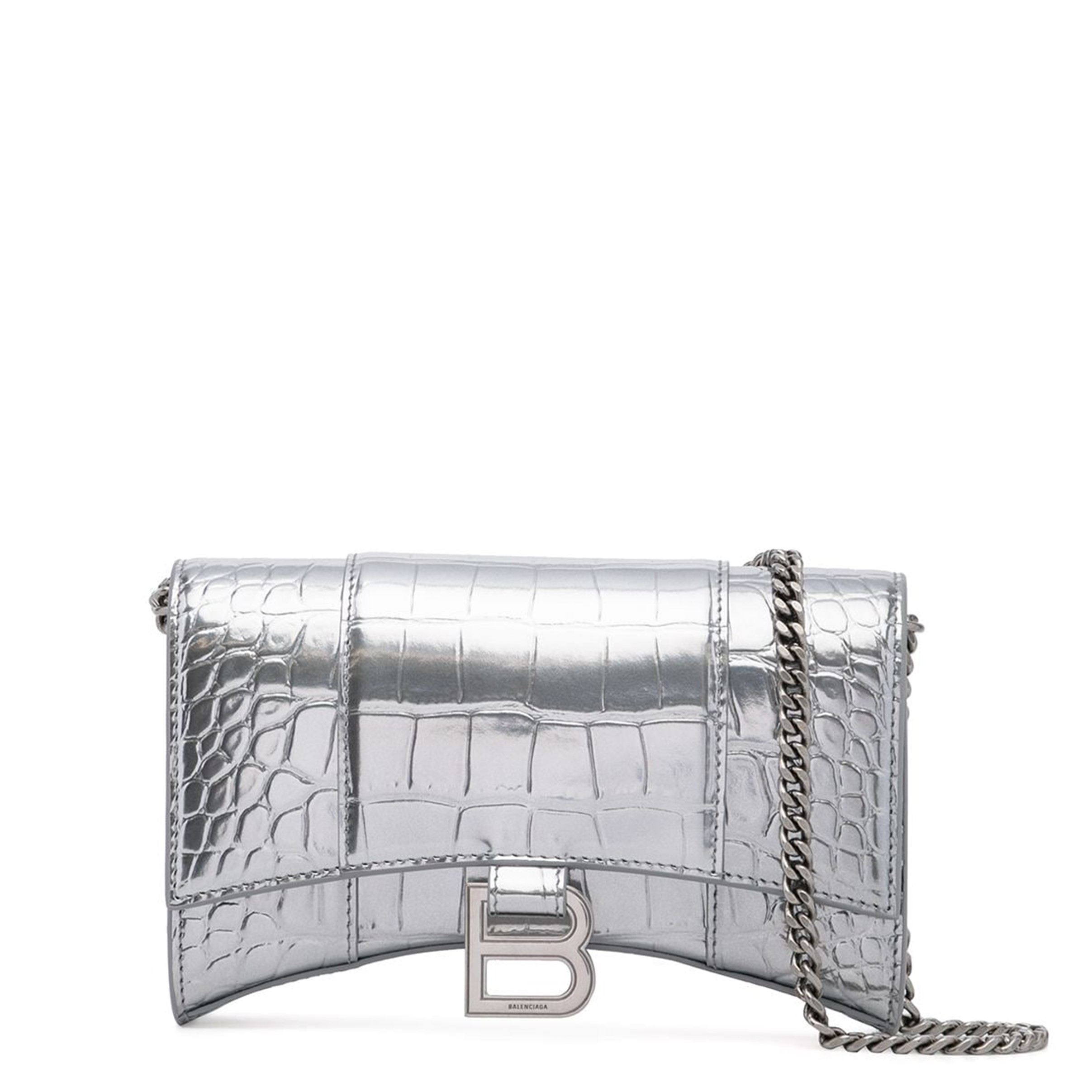 Silver Hourglass mini crocodileeffect leather bag  Balenciaga   MATCHESFASHION AU