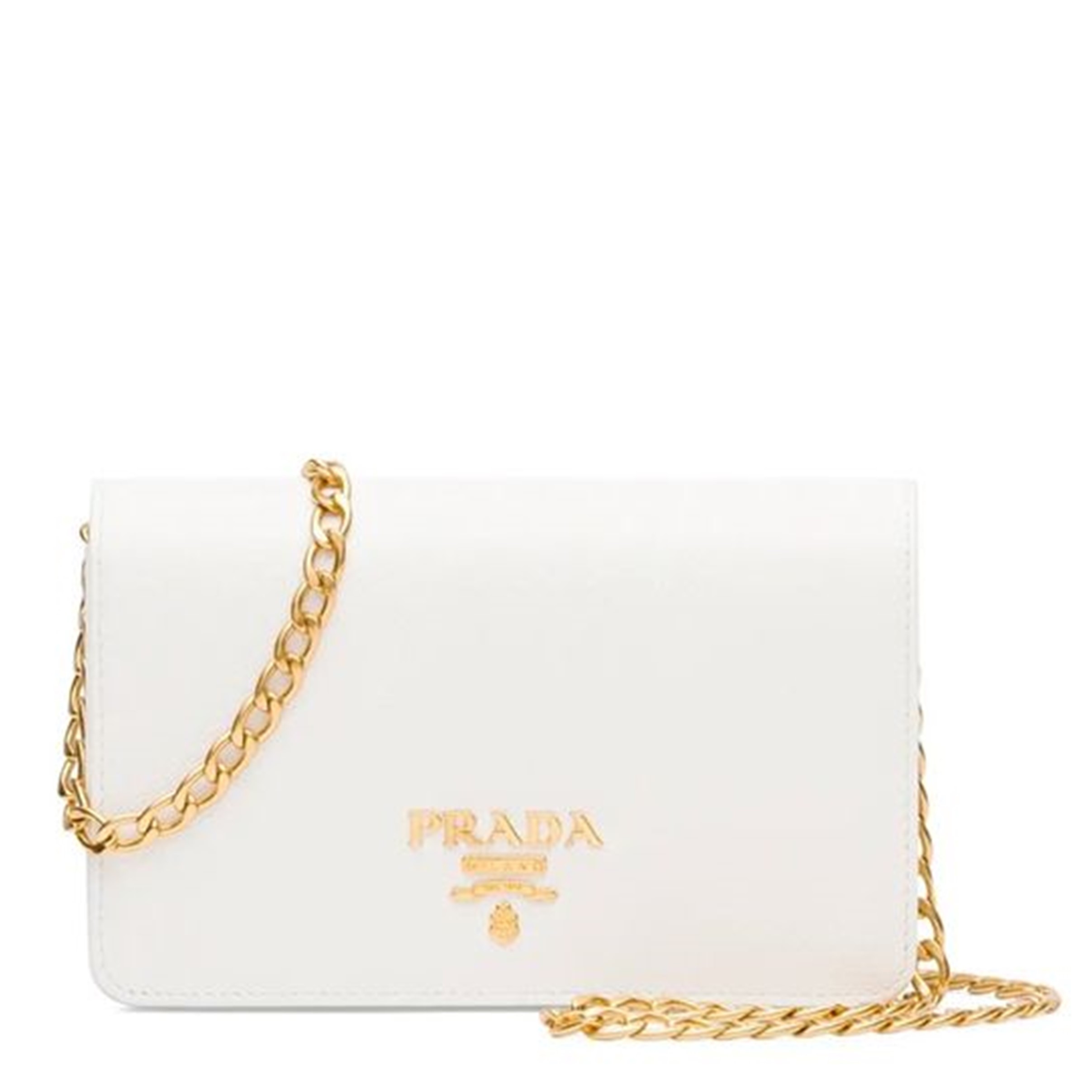 white purse with gold chain