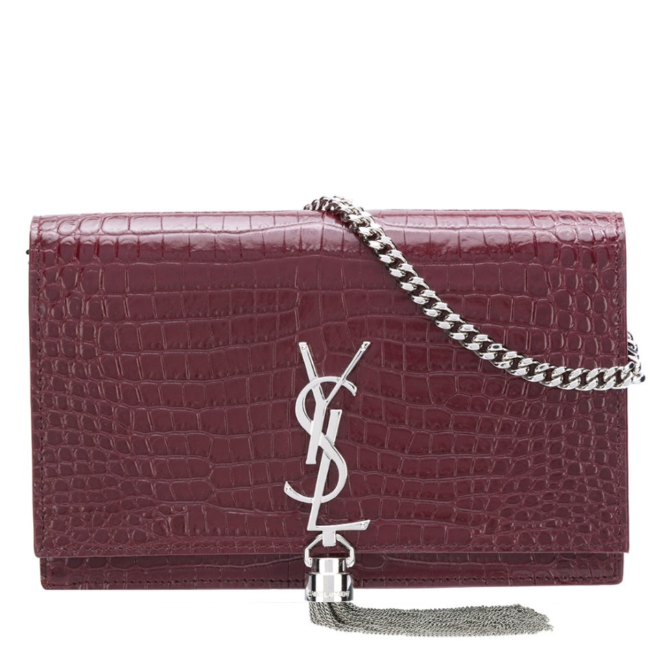 YSL Medium Kate Tassel Bag - Burgundy Croc - Adorn Collection